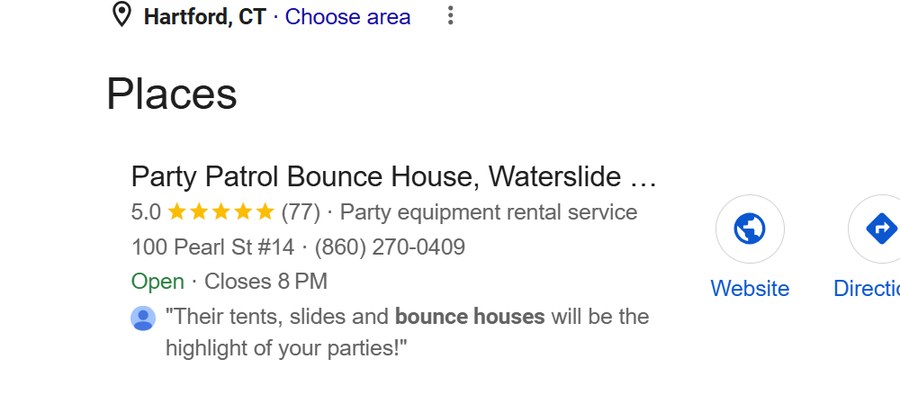 Google local 3-pack showing our rental business ranked #1
